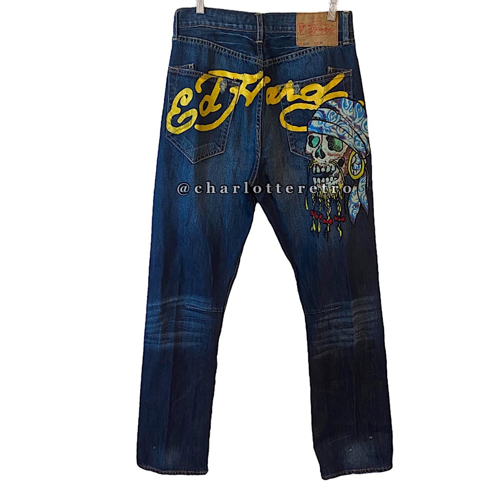 Y2K vtg Ed Hardy • McQueen Pirate Skull Button Fly Jeans